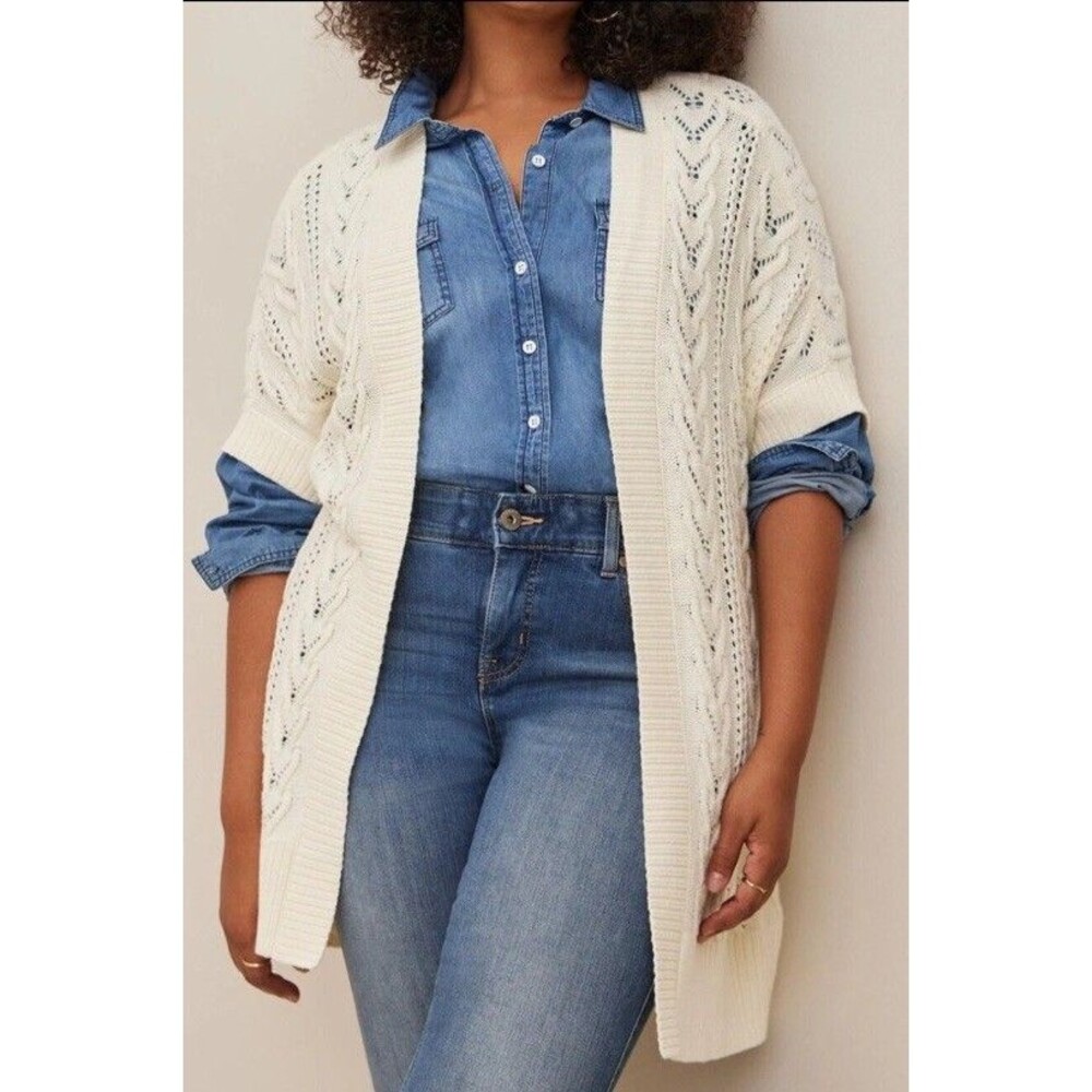 Torrid Vest Dolman Tie Ivory 00/0 Holiday Maxi Short Sleeve Kimono Open Front